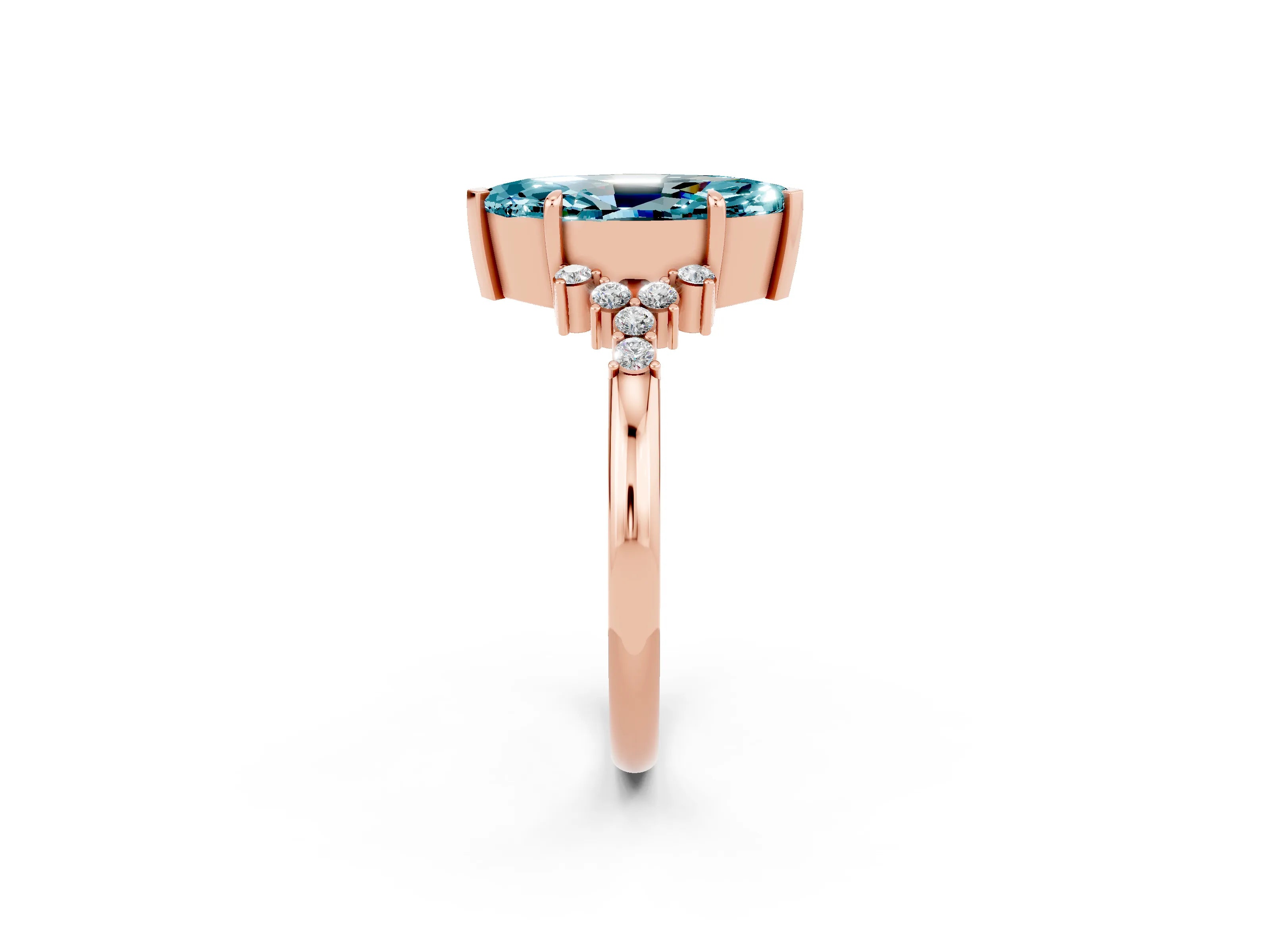 Rose gold Marquise Cut Blue Topaz Ring with Side Stones and Four-Prong Setting_38