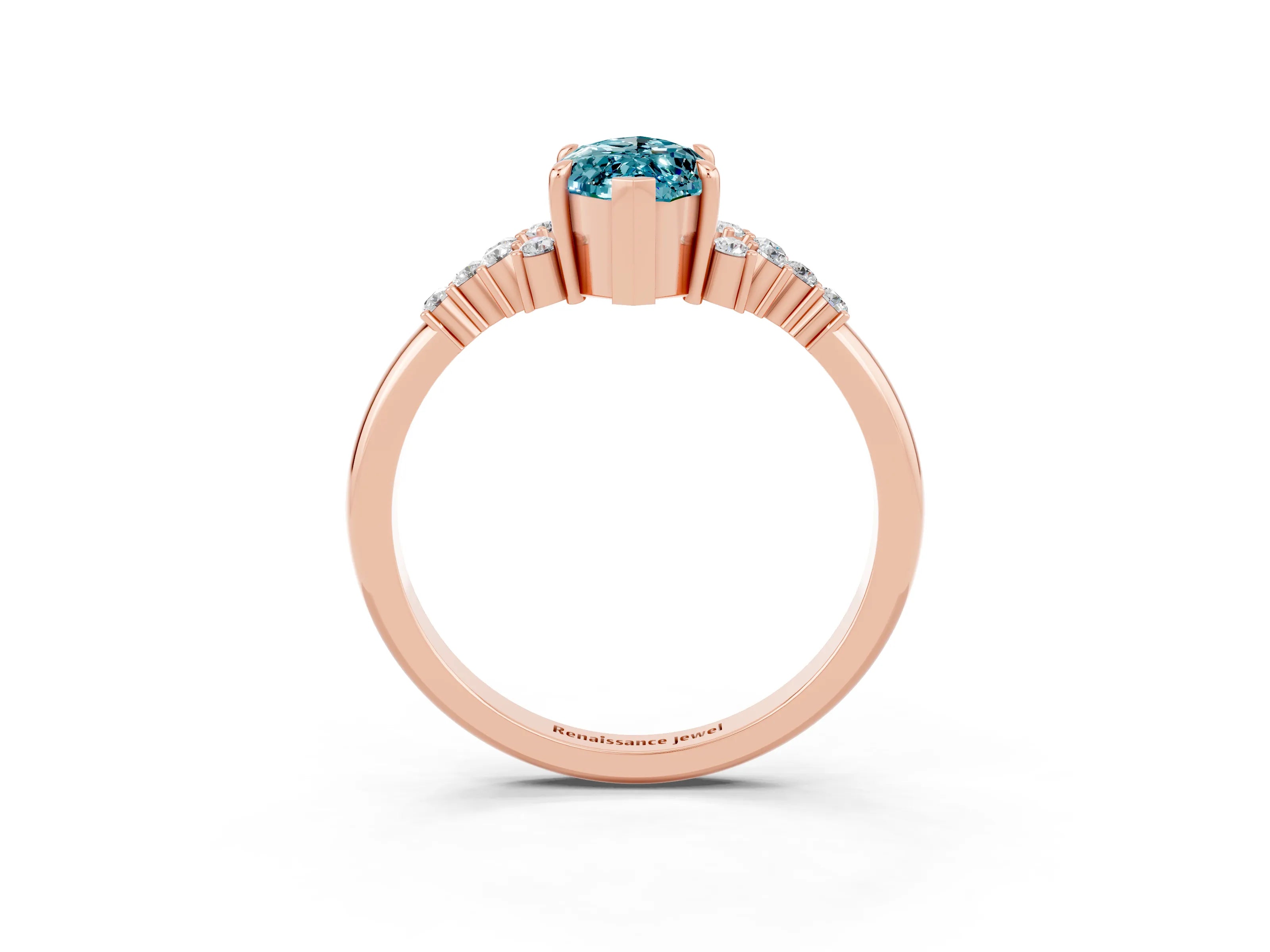 Rose gold Marquise Cut Blue Topaz Ring with Side Stones and Four-Prong Setting_39