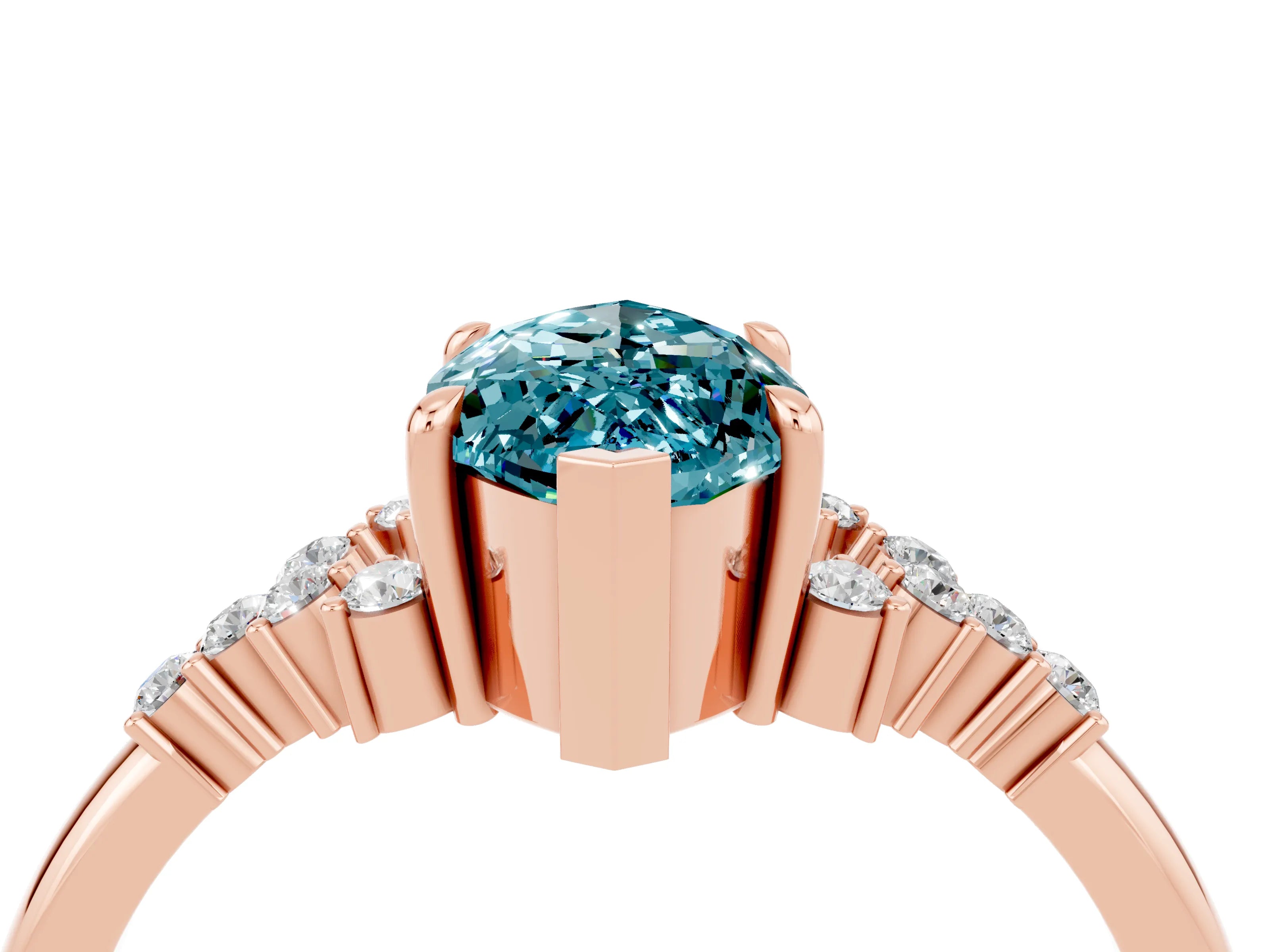 Rose gold Marquise Cut Blue Topaz Ring with Side Stones and Four-Prong Setting_40