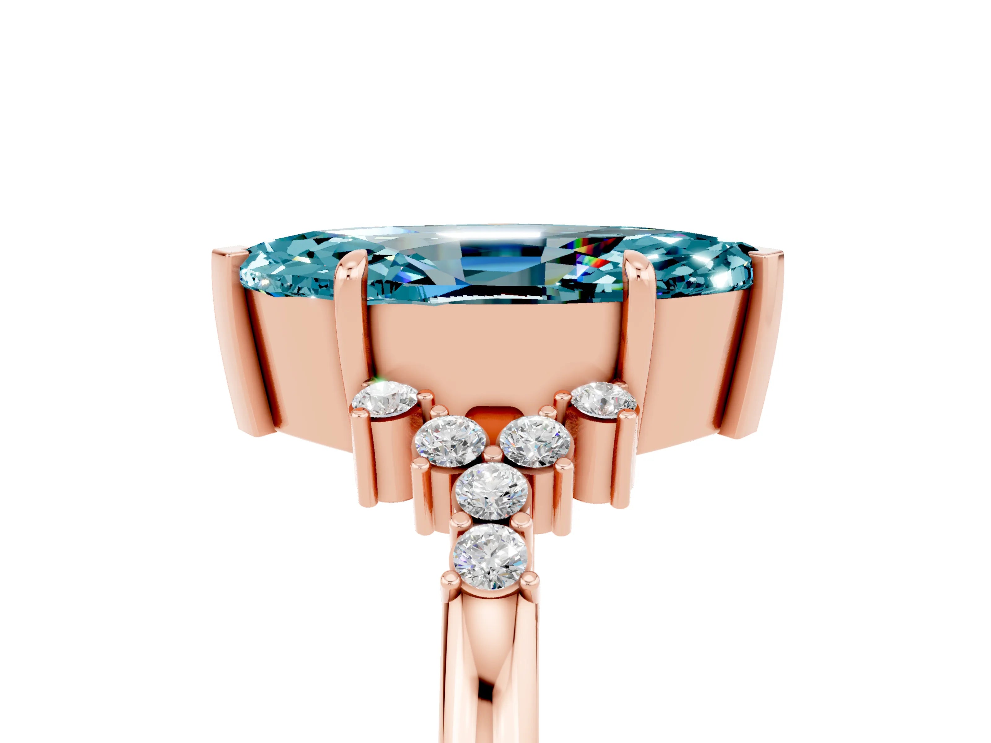 Rose gold Marquise Cut Blue Topaz Ring with Side Stones and Four-Prong Setting_41