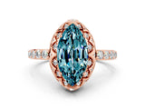 Rose gold Marquise Cut Blue Topaz Scalloped Halo Engagement Ring with Round Shared Prong Band_12