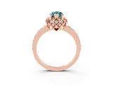 Rose gold Marquise Cut Blue Topaz Scalloped Halo Engagement Ring with Round Shared Prong Band_15