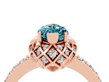 Rose gold Marquise Cut Blue Topaz Scalloped Halo Engagement Ring with Round Shared Prong Band_16