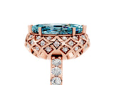 Rose gold Marquise Cut Blue Topaz Scalloped Halo Engagement Ring with Round Shared Prong Band_17