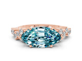 Rose gold Marquise Cut Blue Topaz Scattered Round Accent Ring with Prong Setting_12
