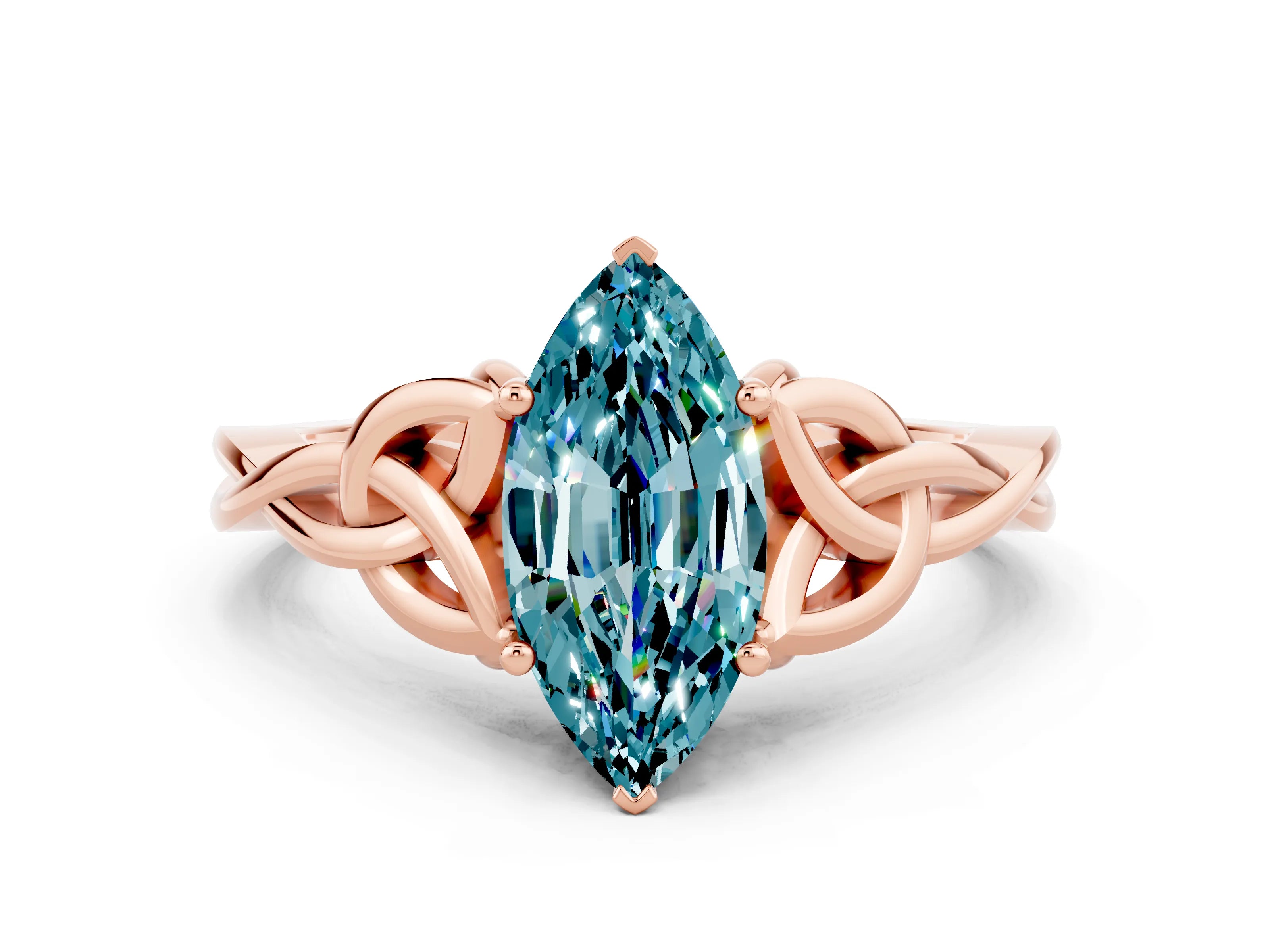 Rose gold Marquise Cut Blue Topaz Solitaire Celtic Knot Ring with Four-Prong Setting_12