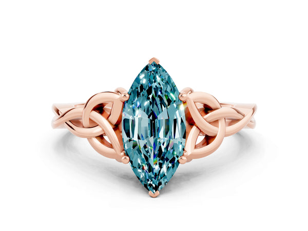 Rose gold Marquise Cut Blue Topaz Solitaire Celtic Knot Ring with Four-Prong Setting