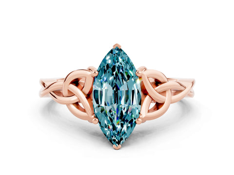 Rose gold Marquise Cut Blue Topaz Solitaire Celtic Knot Ring with Four-Prong Setting_12