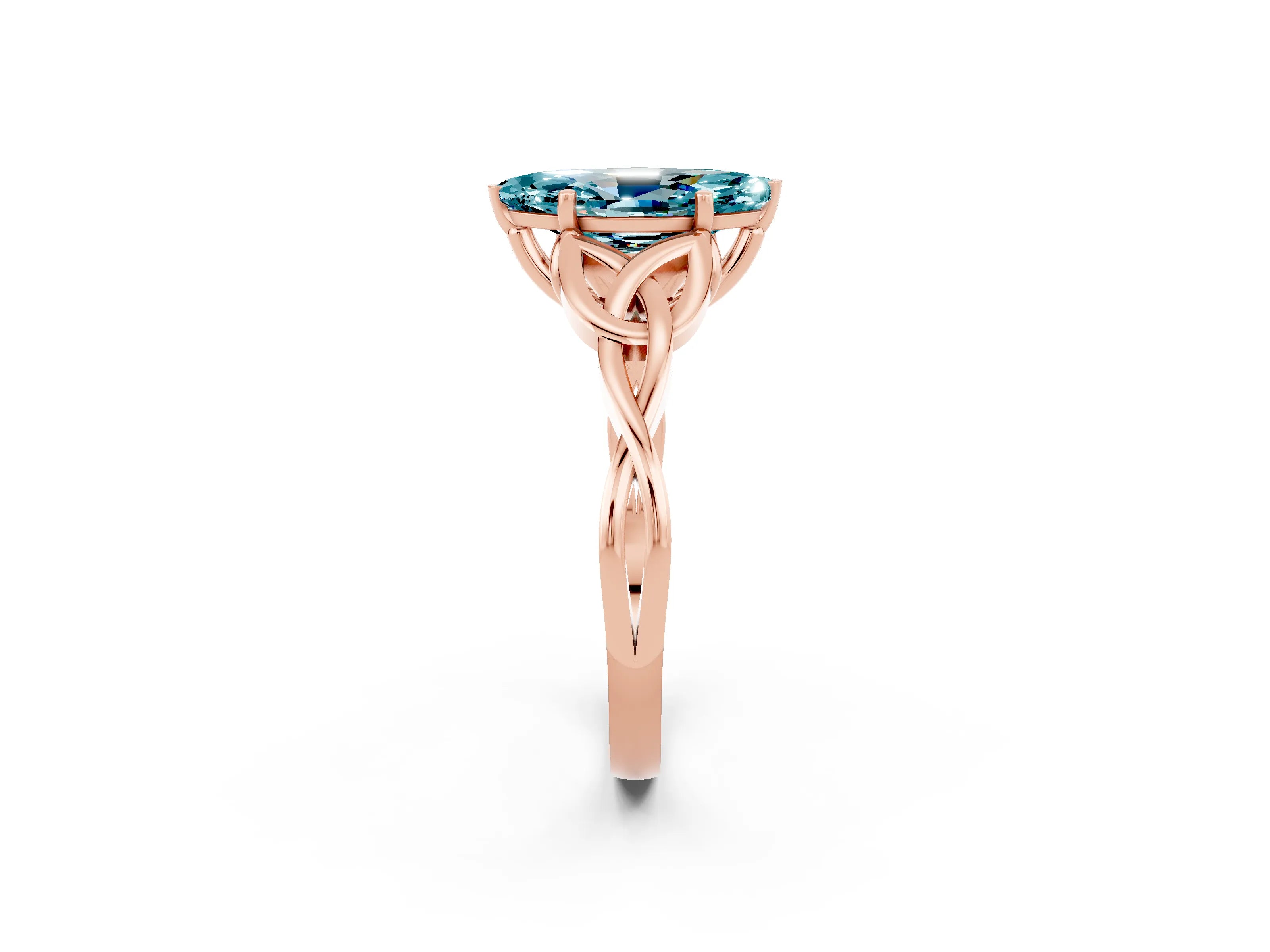 Rose gold Marquise Cut Blue Topaz Solitaire Celtic Knot Ring with Four-Prong Setting_14