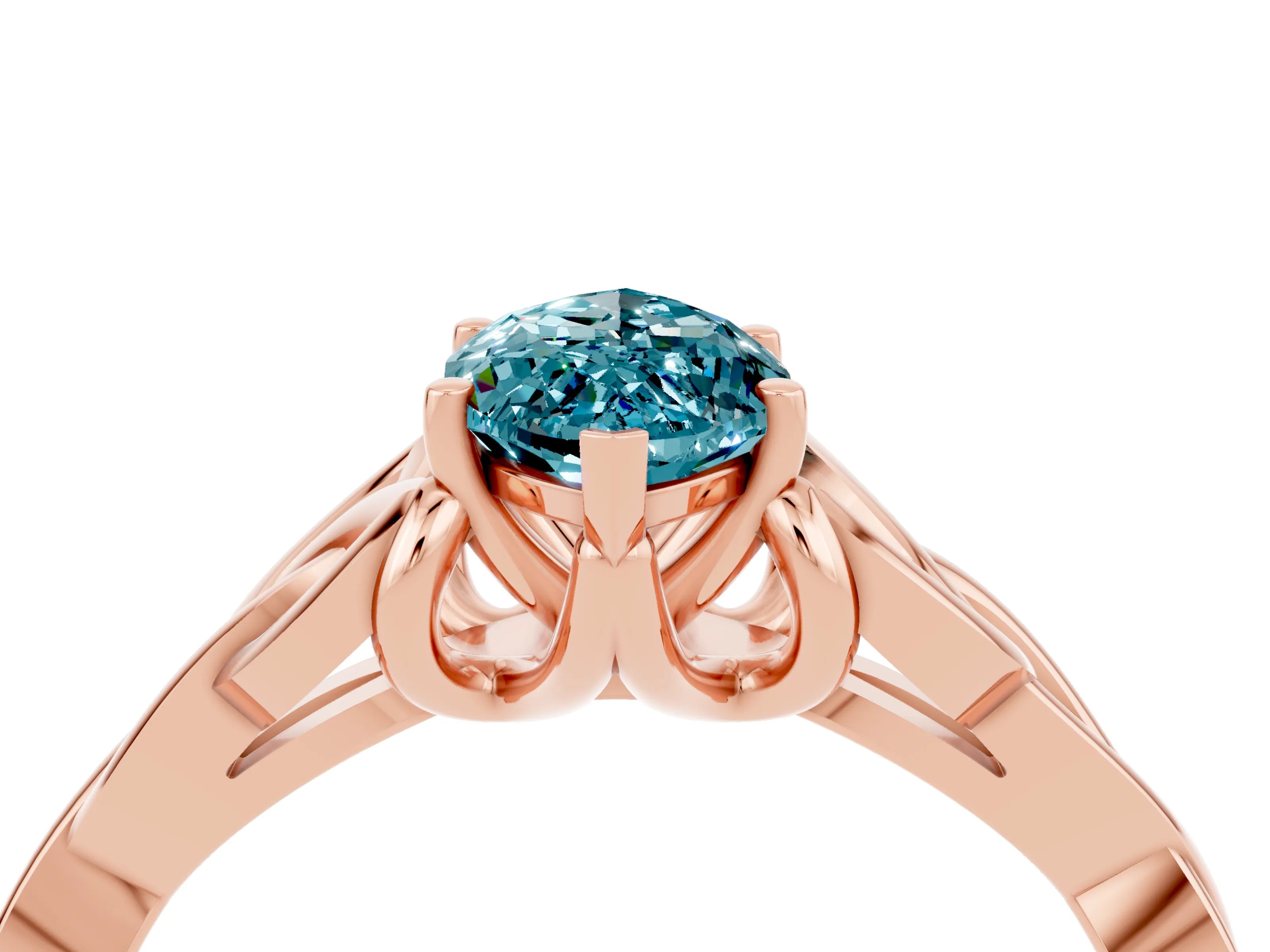 Rose gold Marquise Cut Blue Topaz Solitaire Celtic Knot Ring with Four-Prong Setting_16
