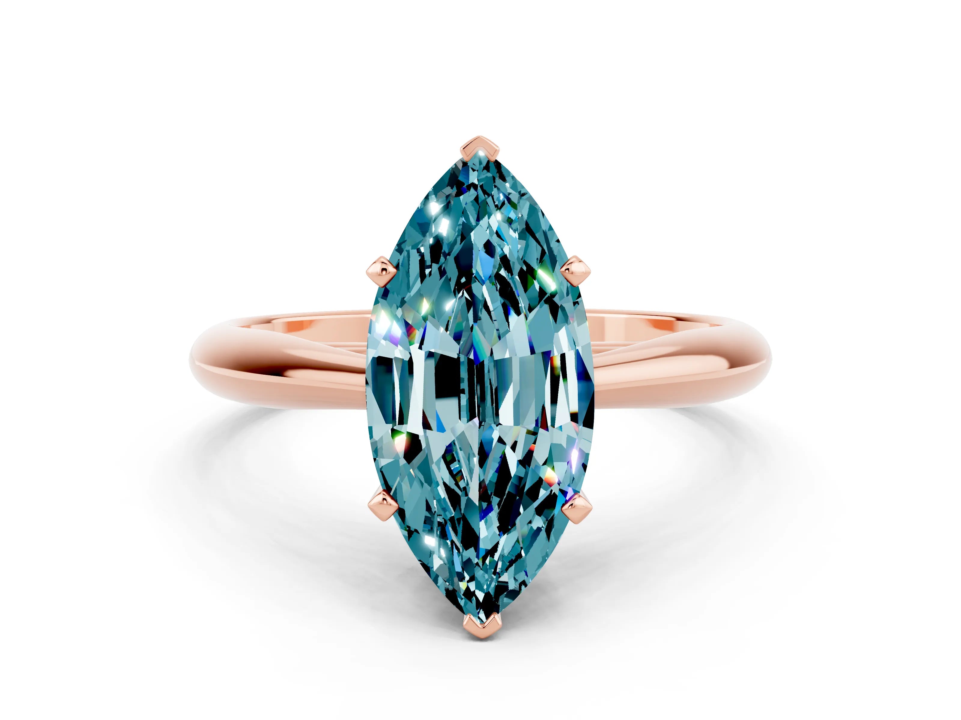 Rose gold Marquise Cut Blue Topaz Solitaire Engagement Ring with Cathedral Setting and Four-Prong Mount_12