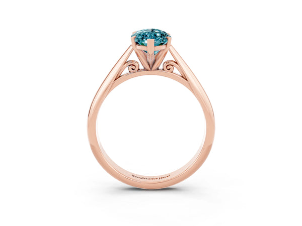 Rose gold Marquise Cut Blue Topaz Solitaire Engagement Ring with Cathedral Setting and Four-Prong Mount