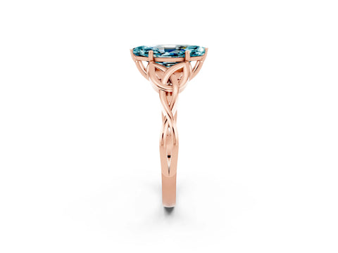 Rose gold Marquise Cut Blue Topaz Solitaire Engagement Ring with Celtic Knot Band and Four-Prong Setting_2