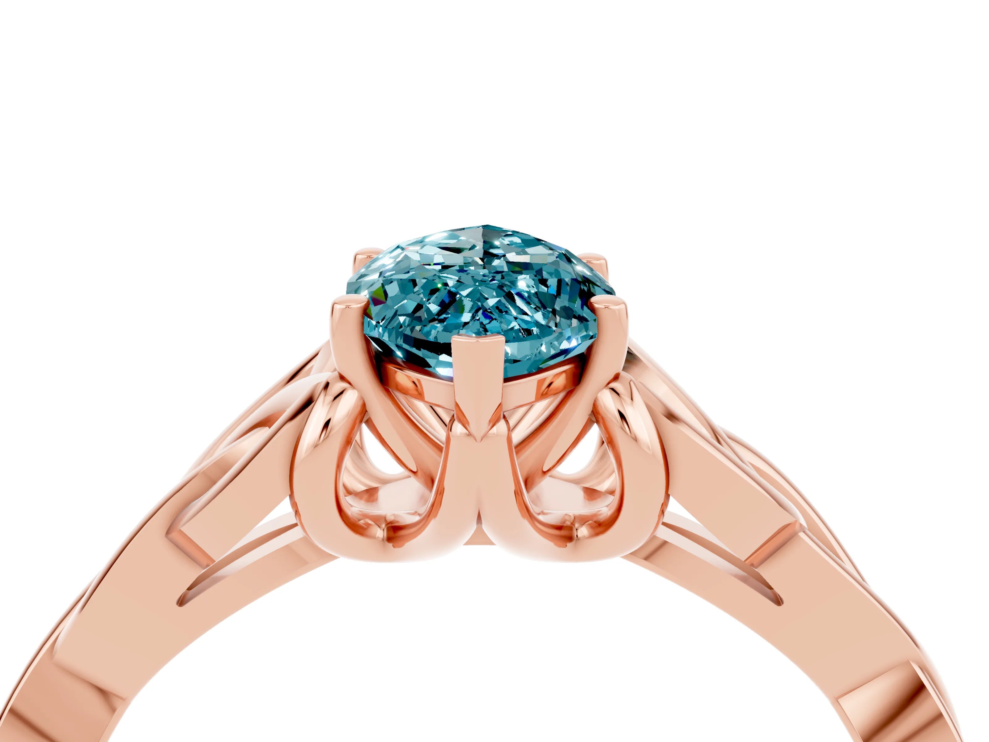 Rose gold Marquise Cut Blue Topaz Solitaire Engagement Ring with Celtic Knot Band and Four-Prong Setting_4