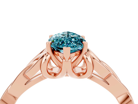 Rose gold Marquise Cut Blue Topaz Solitaire Engagement Ring with Celtic Knot Band and Four-Prong Setting_4