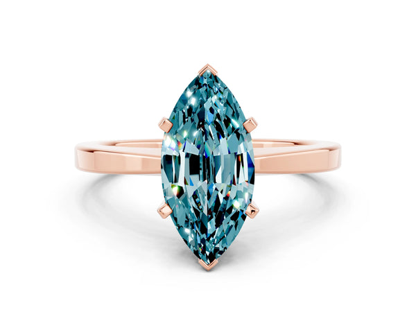 Rose gold Marquise Cut Blue Topaz Solitaire Engagement Ring with Classic Band and Four-Prong Setting