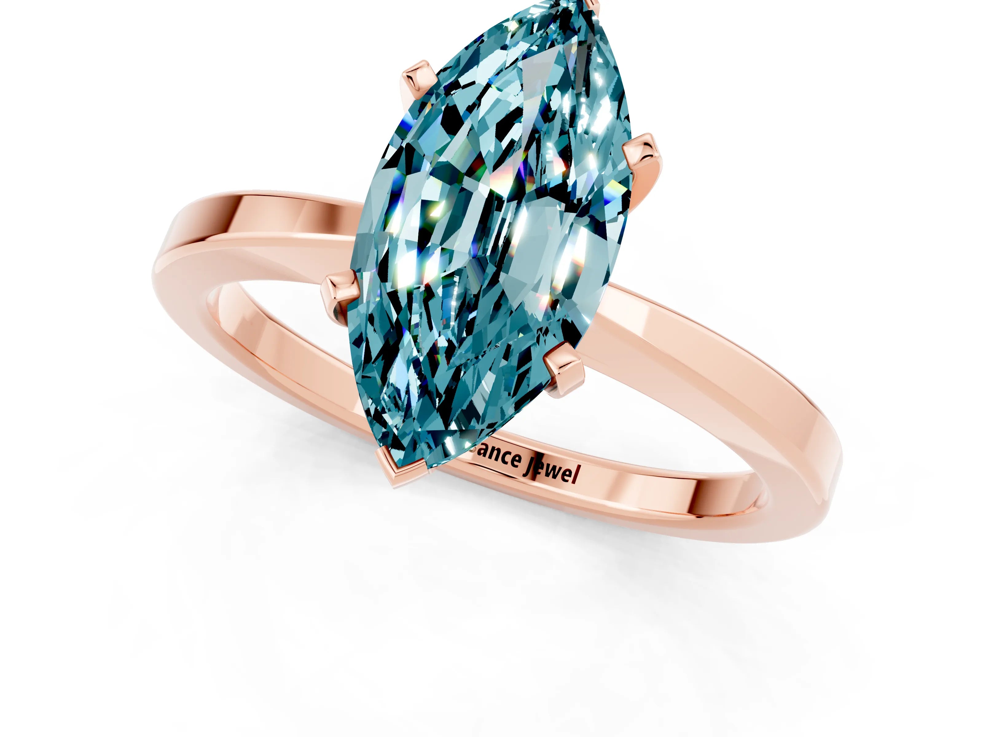 Rose gold Marquise Cut Blue Topaz Solitaire Engagement Ring with Classic Band and Four-Prong Setting_61