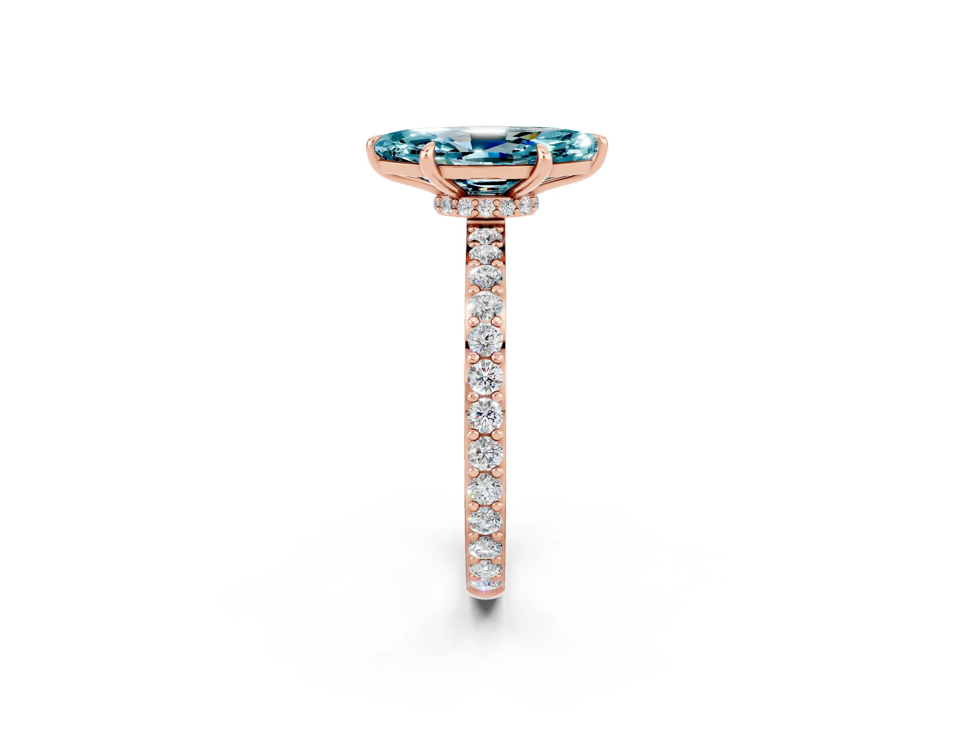 Rose gold Marquise Cut Blue Topaz Solitaire Engagement Ring with Pavé Band and Four-Prong Setting_2