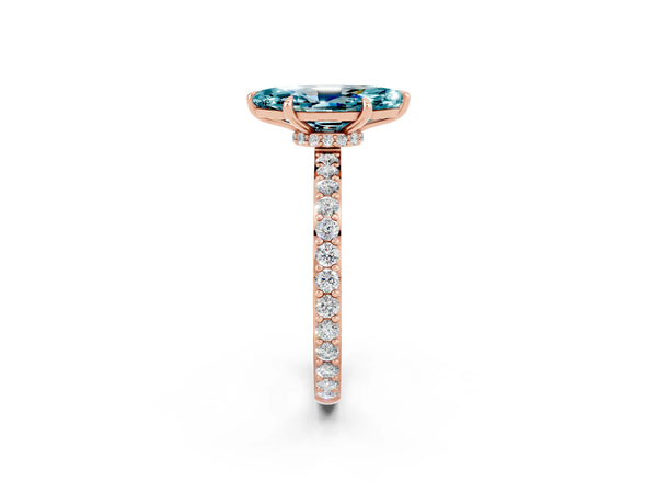 Rose gold Marquise Cut Blue Topaz Solitaire Engagement Ring with Pavé Band and Four-Prong Setting