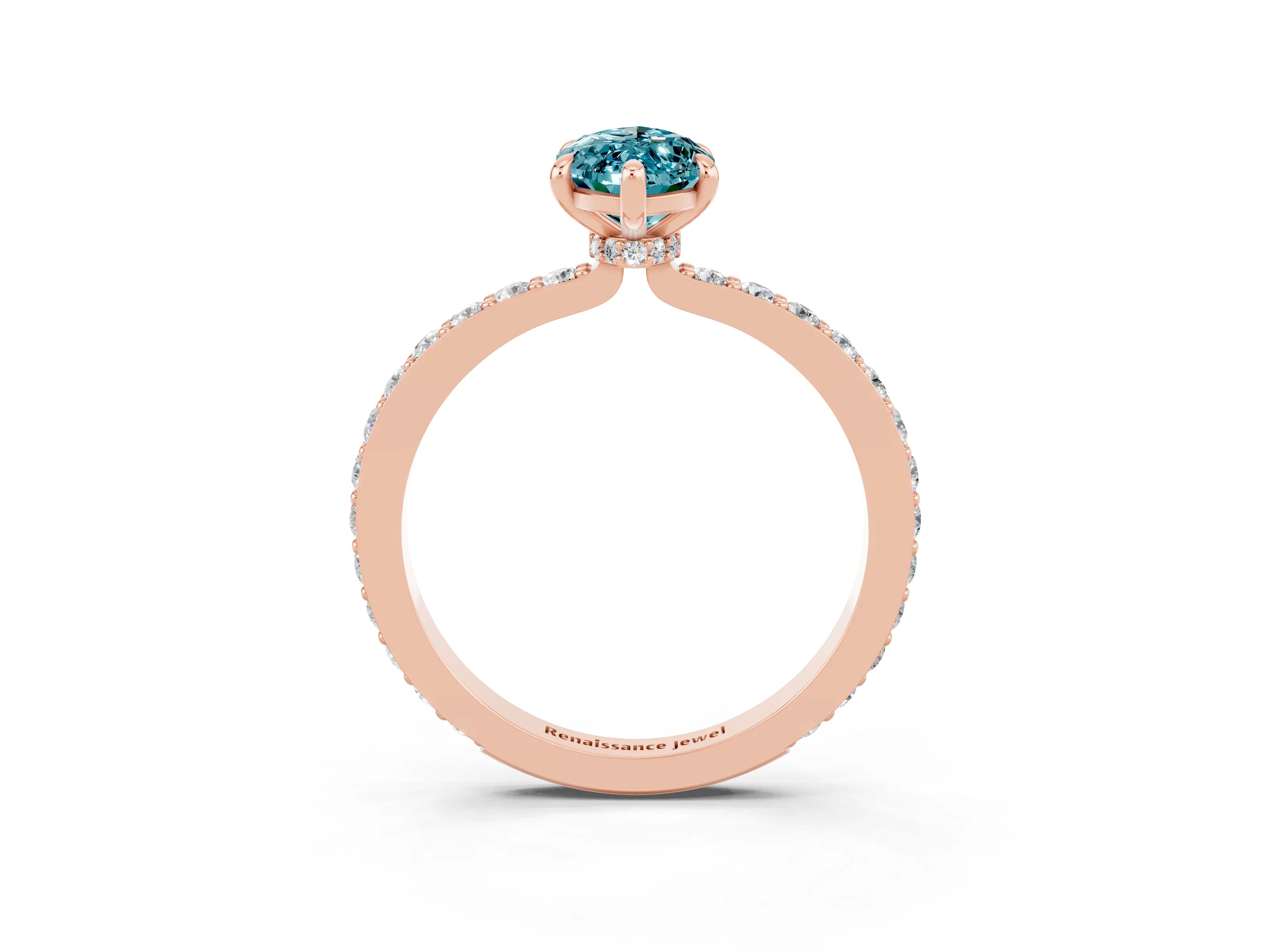 Rose gold Marquise Cut Blue Topaz Solitaire Engagement Ring with Pavé Band and Four-Prong Setting_3