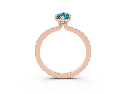 Rose gold Marquise Cut Blue Topaz Solitaire Engagement Ring with Pavé Band and Four-Prong Setting_3