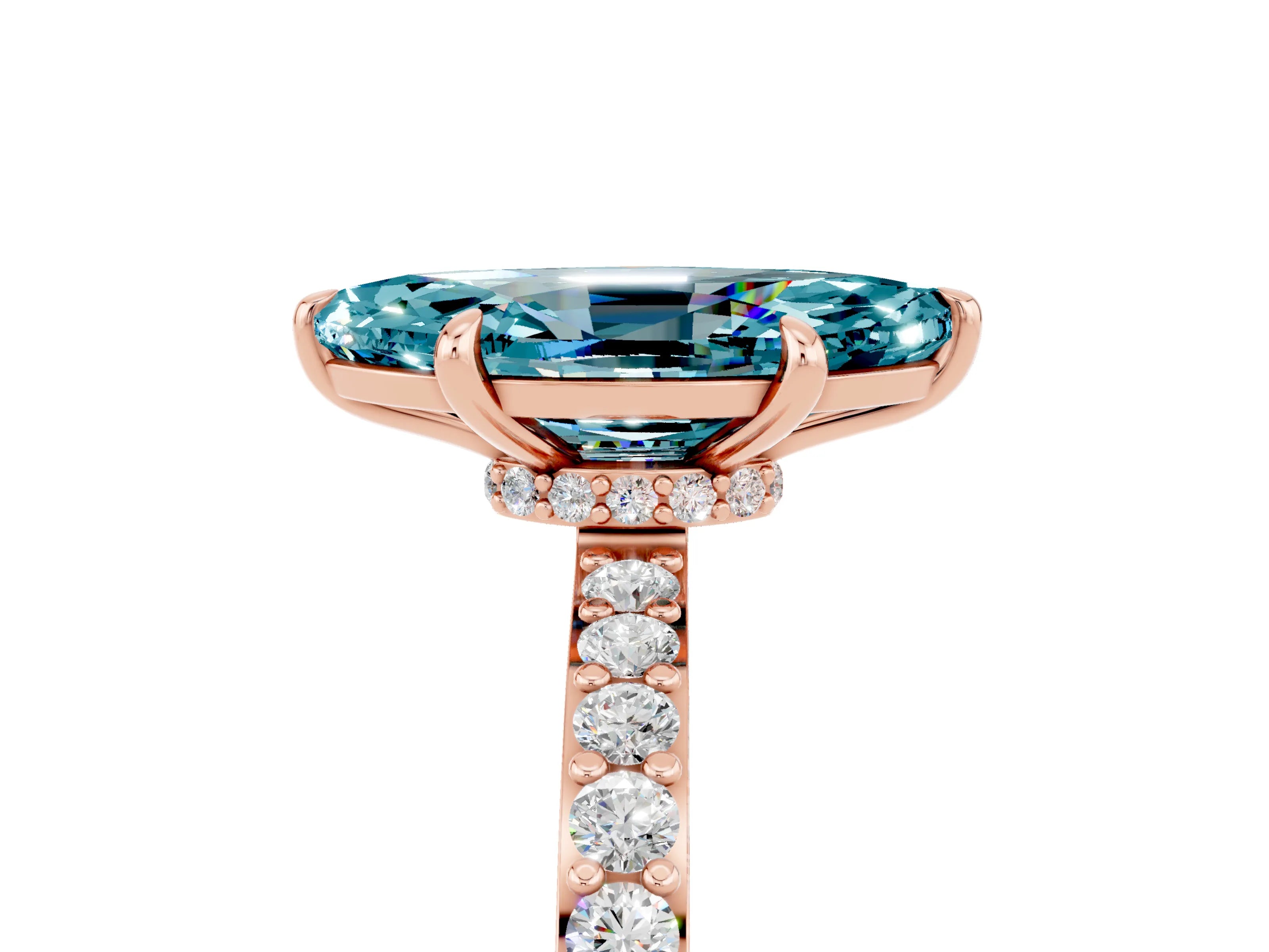 Rose gold Marquise Cut Blue Topaz Solitaire Engagement Ring with Pavé Band and Four-Prong Setting_5