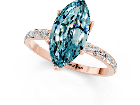 Rose gold Marquise Cut Blue Topaz Solitaire Engagement Ring with Pavé Band and Prong Setting_1