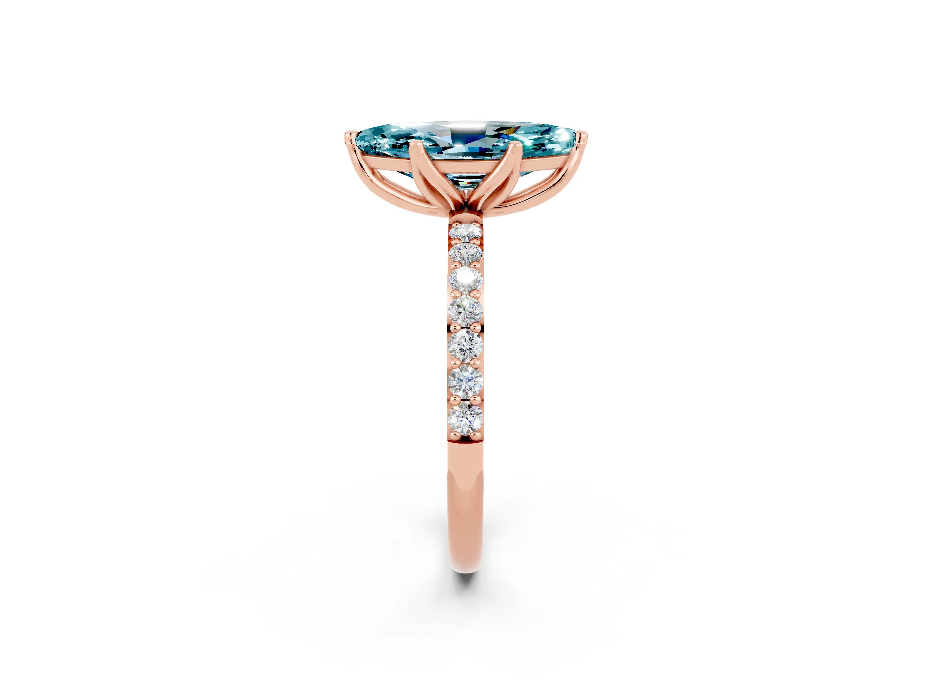 Rose gold Marquise Cut Blue Topaz Solitaire Engagement Ring with Pavé Band and Prong Setting_2