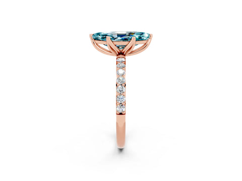 Rose gold Marquise Cut Blue Topaz Solitaire Engagement Ring with Pavé Band and Prong Setting_2