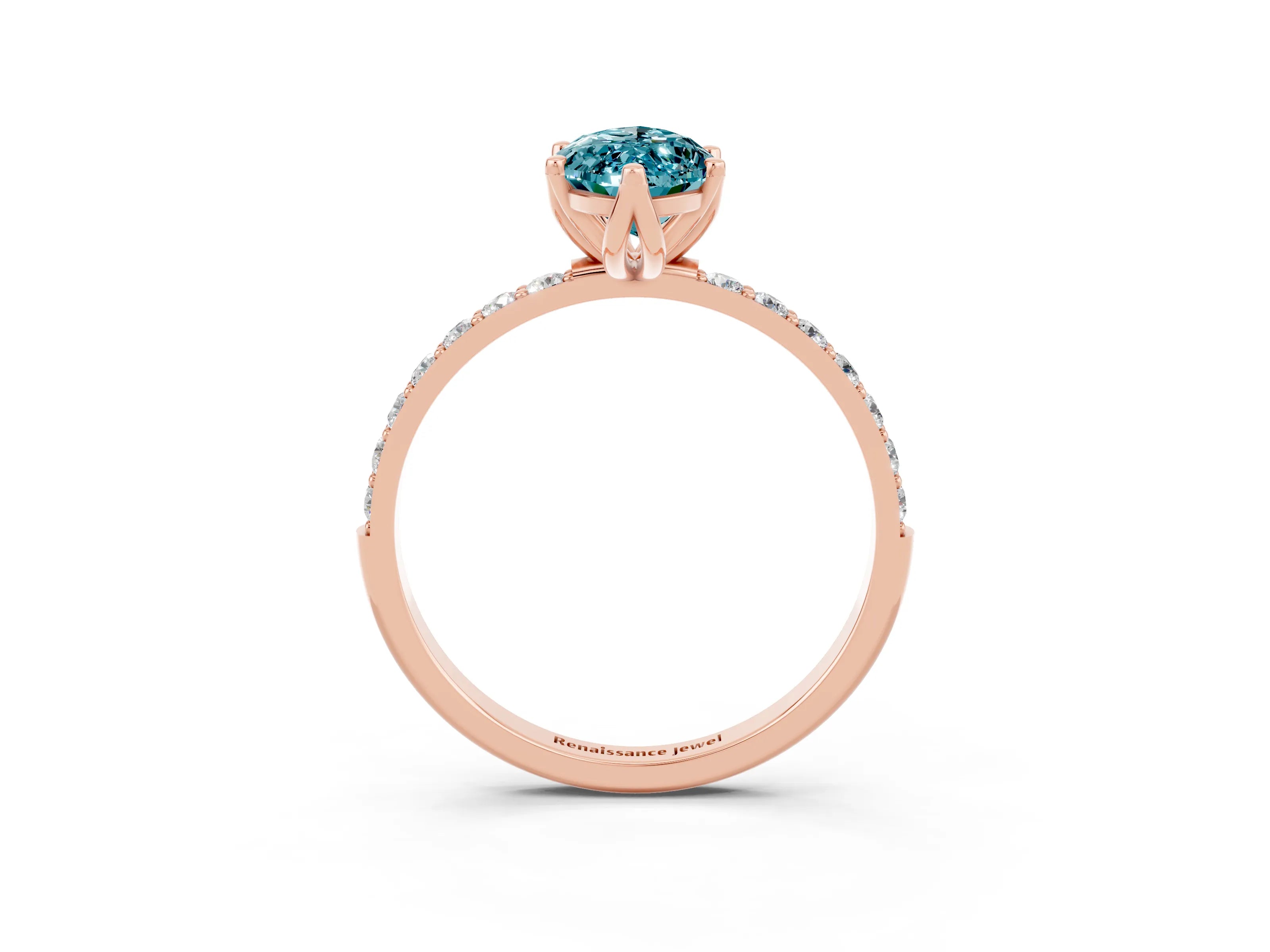 Rose gold Marquise Cut Blue Topaz Solitaire Engagement Ring with Pavé Band and Prong Setting_3