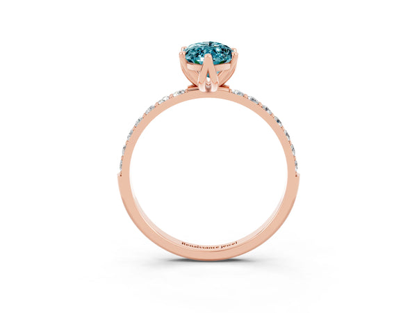 Rose gold Marquise Cut Blue Topaz Solitaire Engagement Ring with Round  Pavé Band and Prong Setting