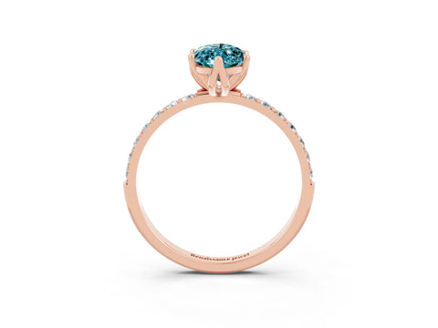 Rose gold Marquise Cut Blue Topaz Solitaire Engagement Ring with Pavé Band and Prong Setting_3