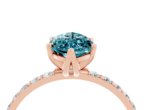 Rose gold Marquise Cut Blue Topaz Solitaire Engagement Ring with Pavé Band and Prong Setting_4