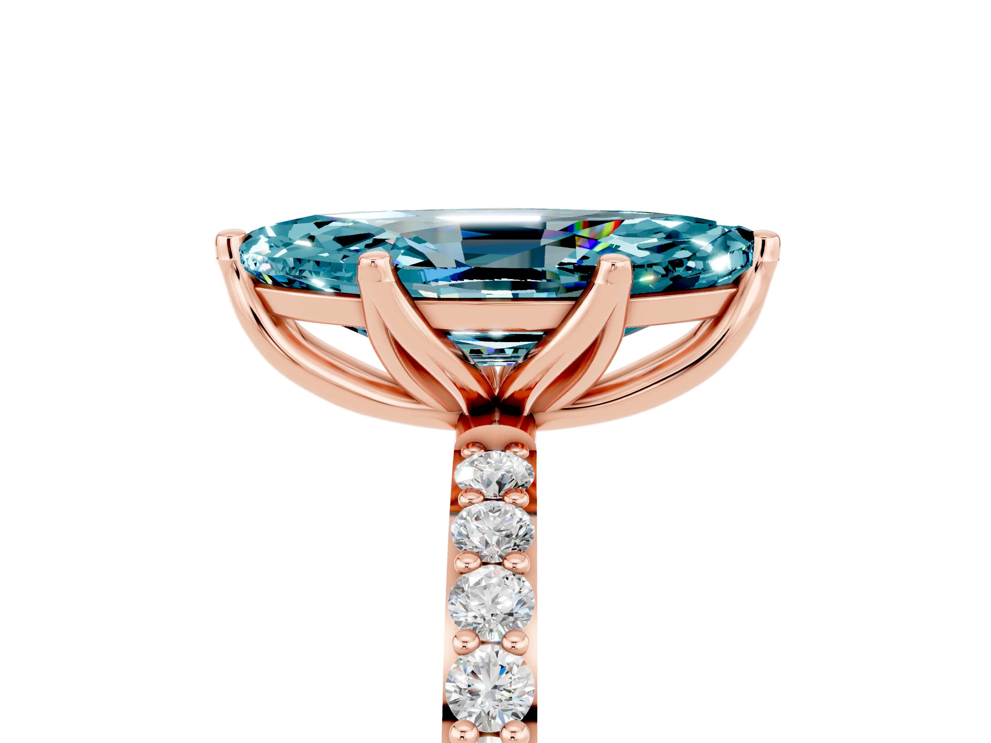 Rose gold Marquise Cut Blue Topaz Solitaire Engagement Ring with Pavé Band and Prong Setting_5