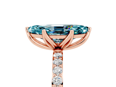 Rose gold Marquise Cut Blue Topaz Solitaire Engagement Ring with Pavé Band and Prong Setting_5