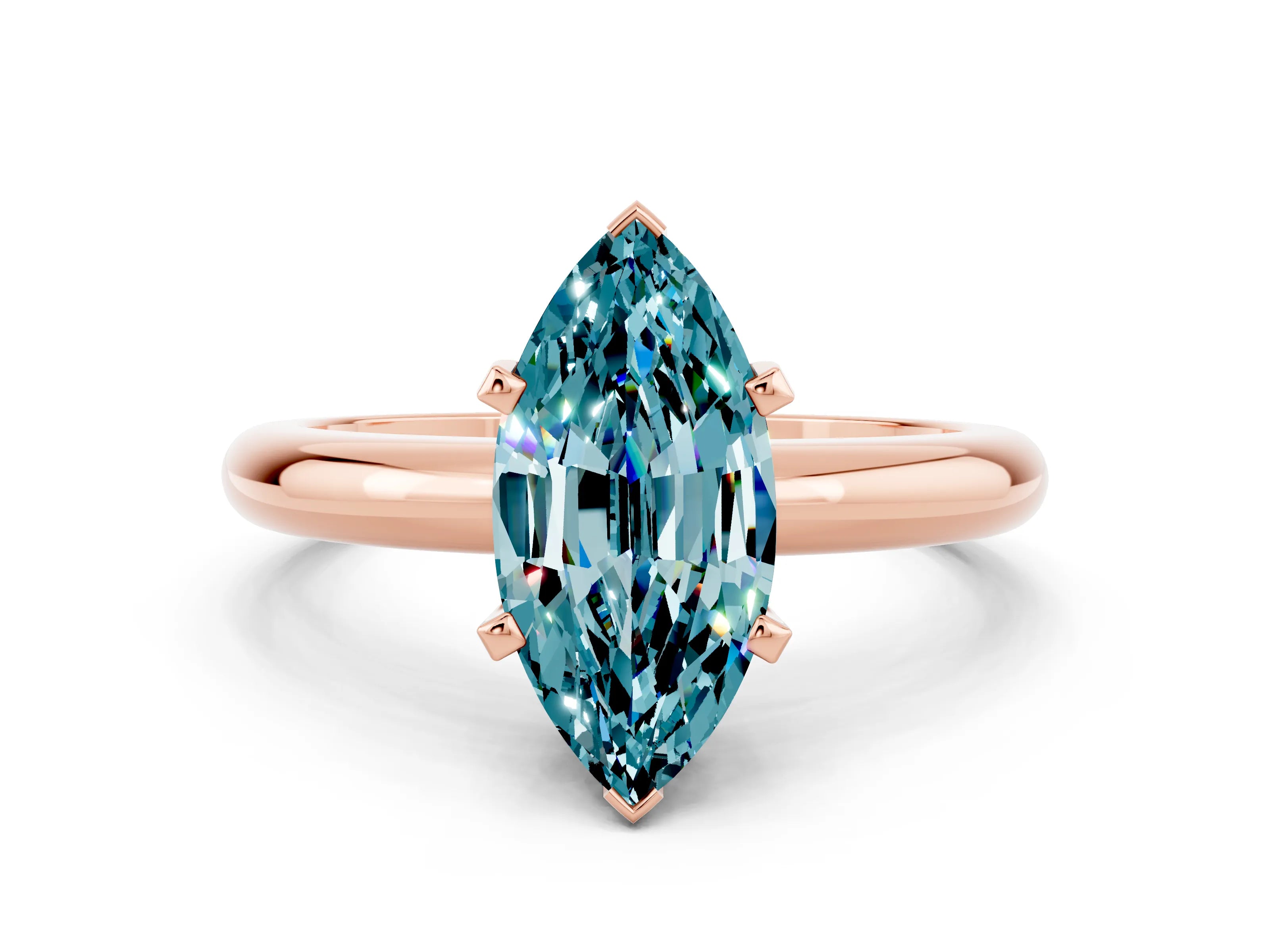 Rose gold Marquise Cut Blue Topaz Solitaire Engagement Ring with Round Band and Four-Prong Setting
