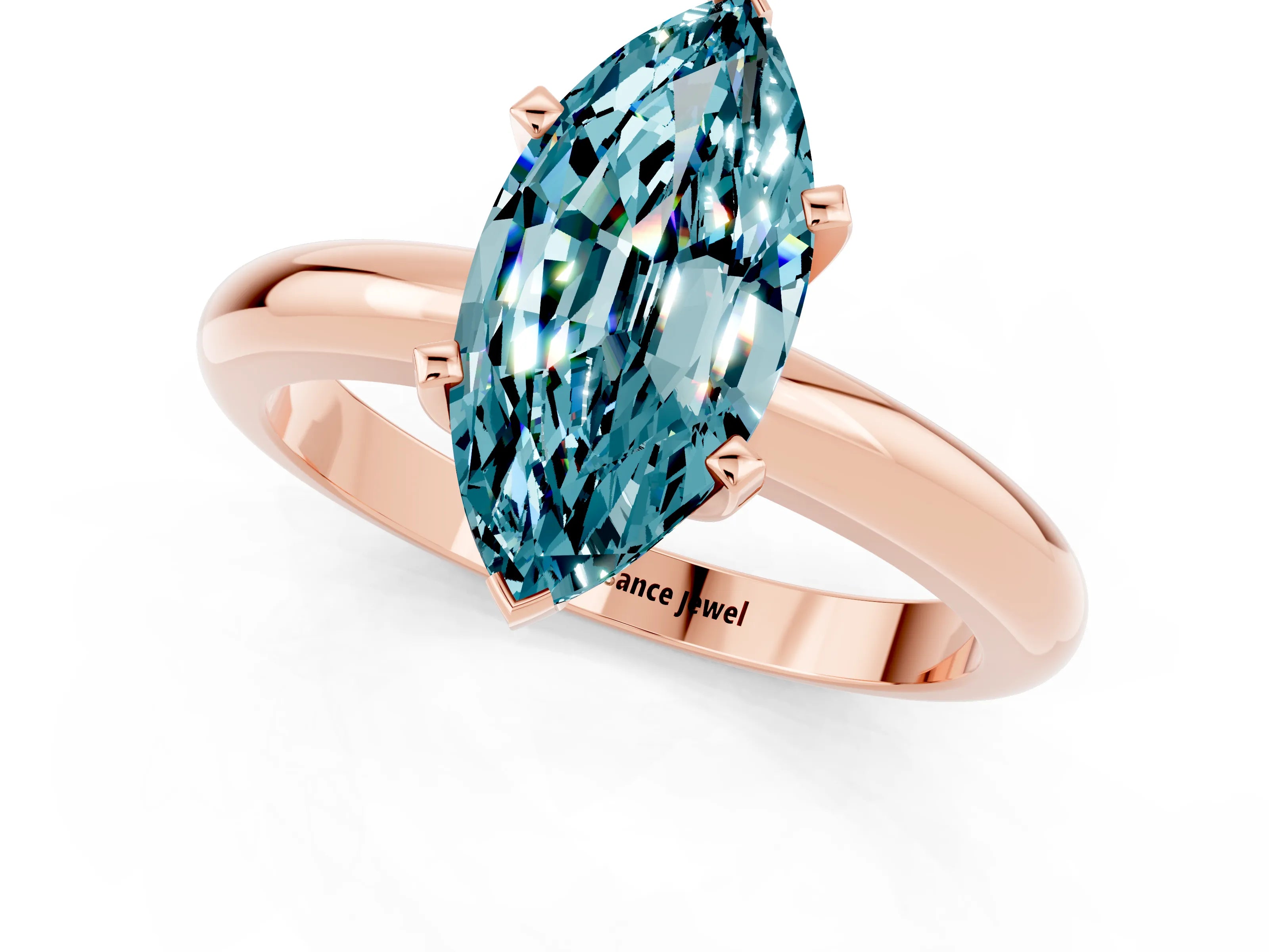 Rose gold Marquise Cut Blue Topaz Solitaire Engagement Ring with Round Band and Four-Prong Setting_1