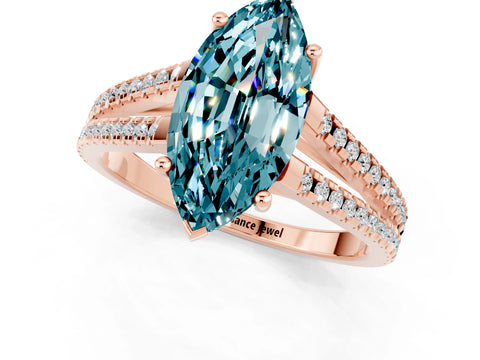 Rose gold Marquise Cut Blue Topaz Solitaire Engagement Ring with Split Shank Pavé Band_1