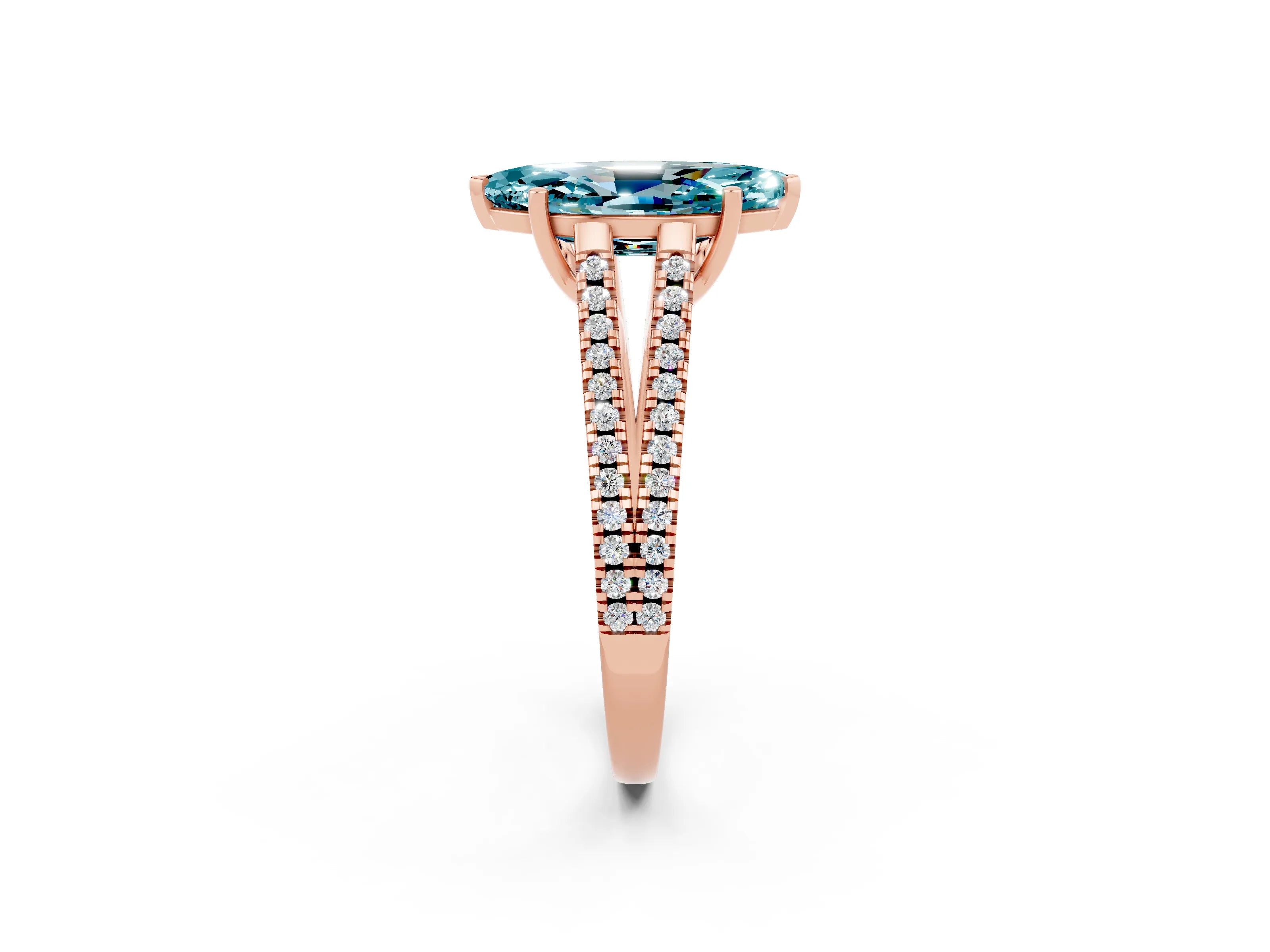 Rose gold Marquise Cut Blue Topaz Solitaire Engagement Ring with Split Shank Pavé Band_2