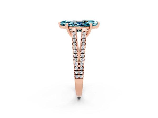 Rose gold Marquise Cut Blue Topaz Solitaire Engagement Ring with Split Shank Pavé Band
