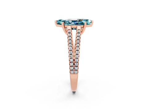Rose gold Marquise Cut Blue Topaz Solitaire Engagement Ring with Split Shank Pavé Band_2