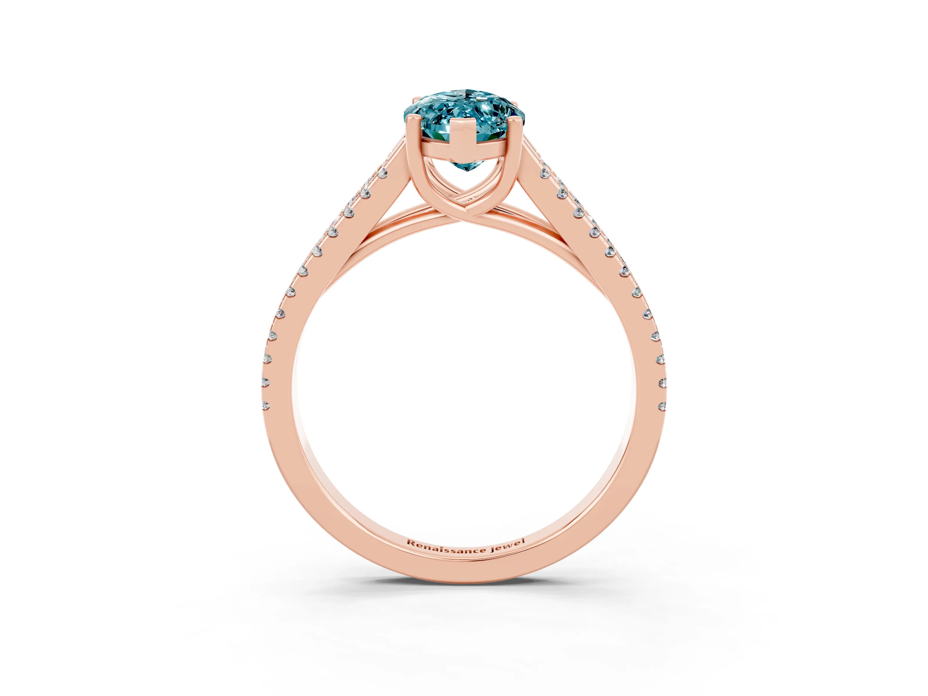 Rose gold Marquise Cut Blue Topaz Solitaire Engagement Ring with Split Shank Pavé Band_3