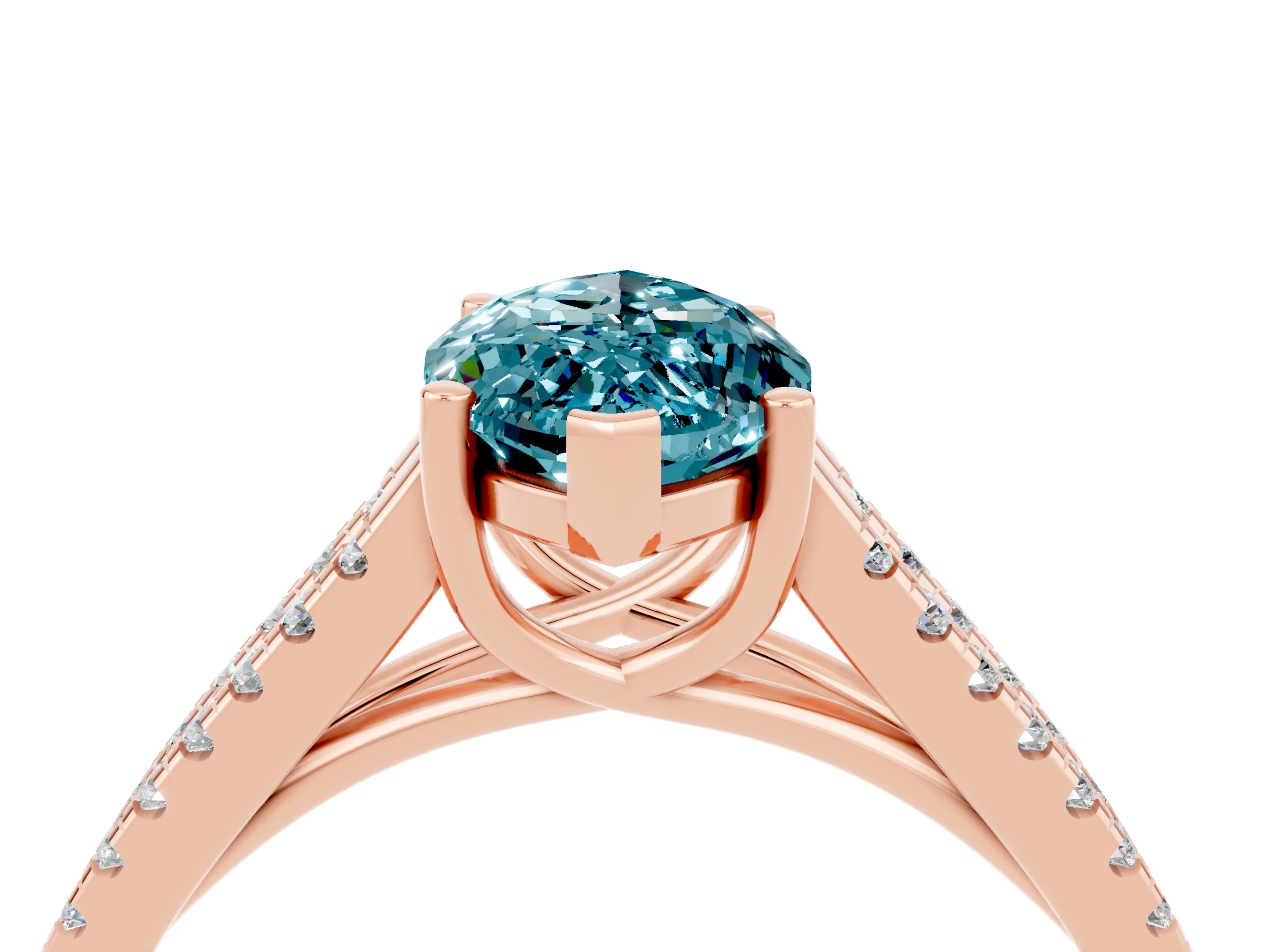 Rose gold Marquise Cut Blue Topaz Solitaire Engagement Ring with Split Shank Pavé Band_4