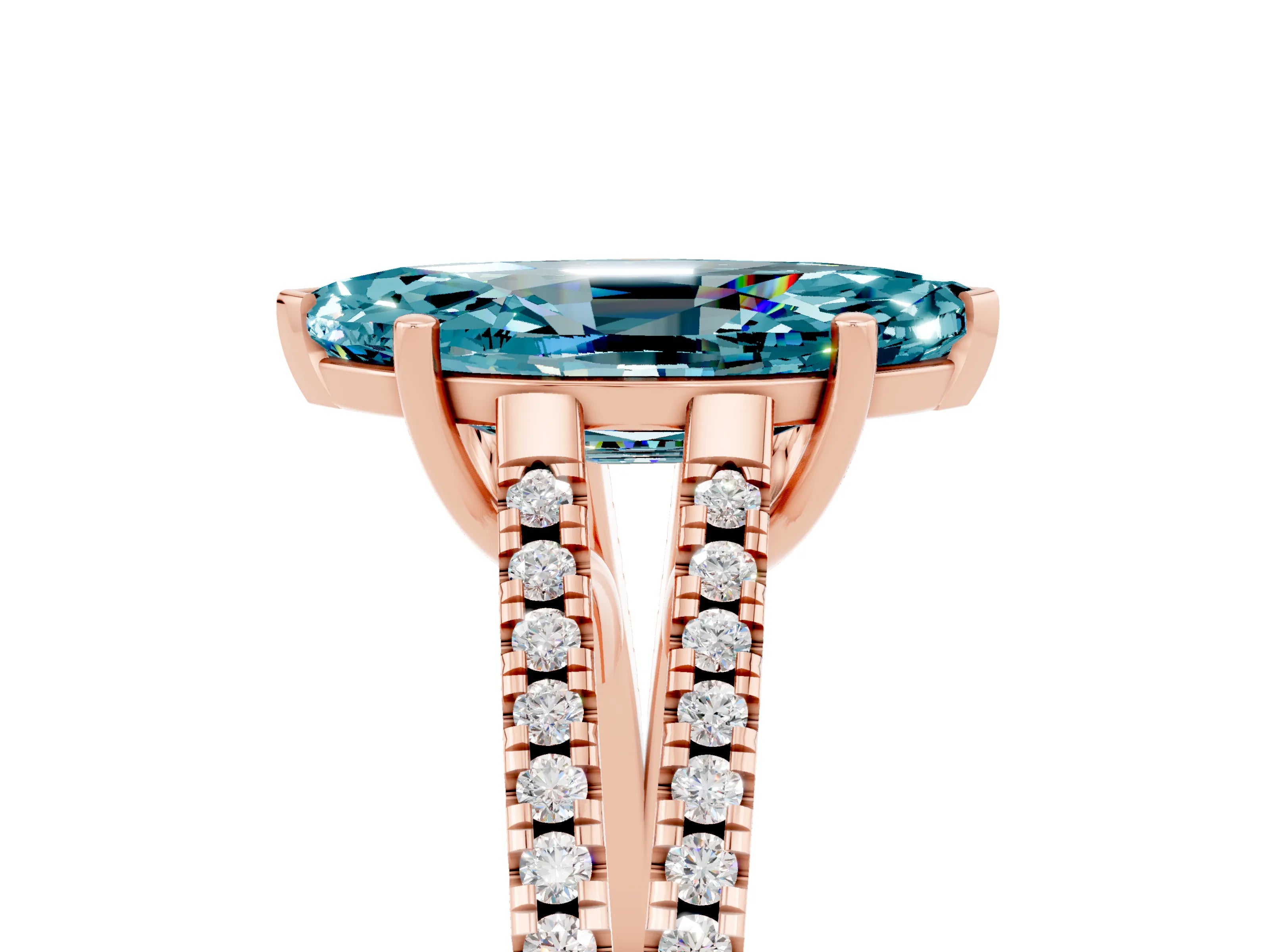 Rose gold Marquise Cut Blue Topaz Solitaire Engagement Ring with Split Shank Pavé Band_5
