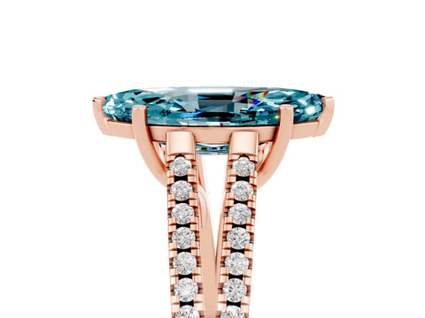 Rose gold Marquise Cut Blue Topaz Solitaire Engagement Ring with Split Shank Pavé Band_5