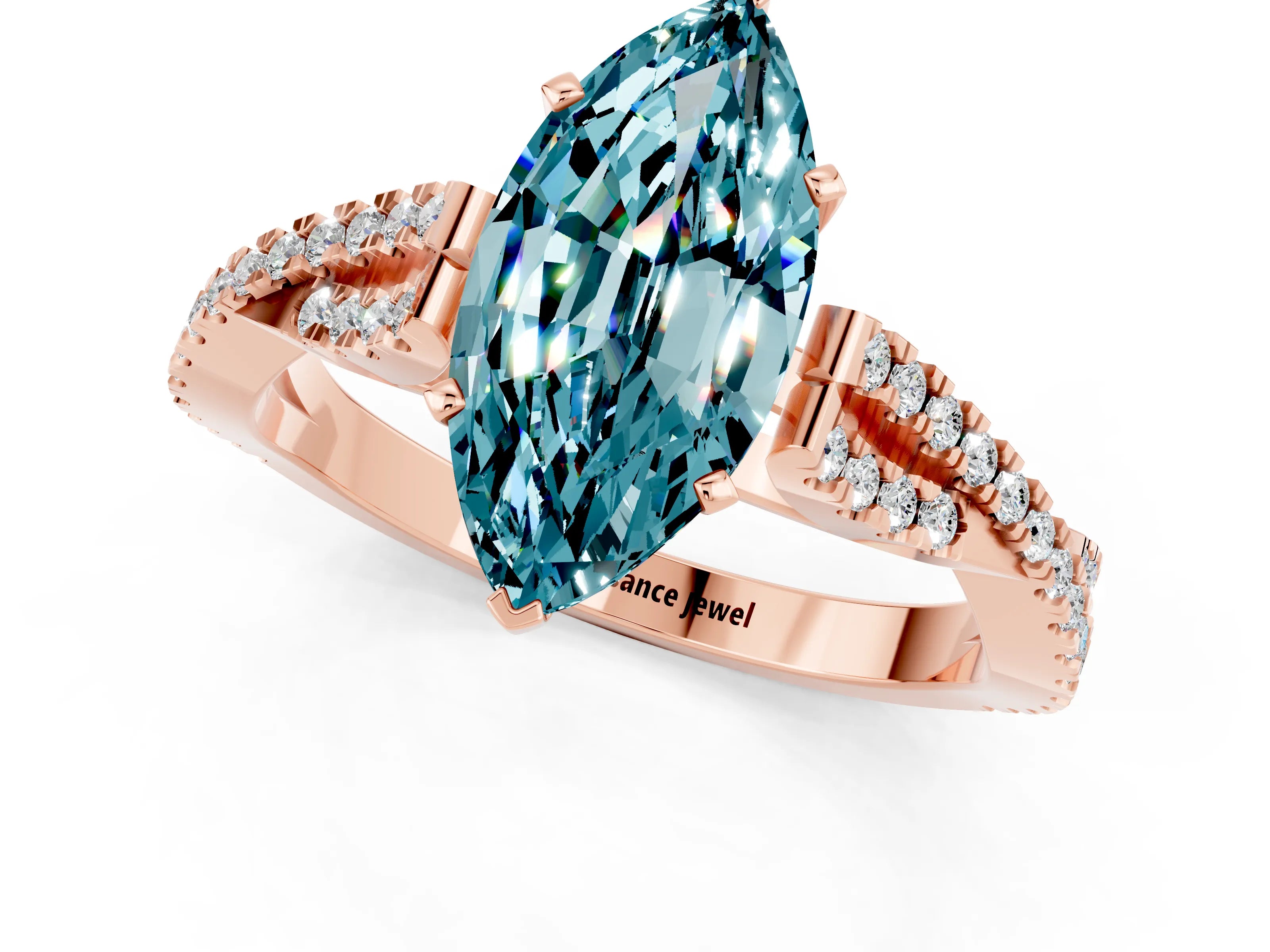 Rose gold Marquise Cut Blue Topaz Solitaire Engagement Ring with Twisted Pavé Band and Four-Prong Setting_1