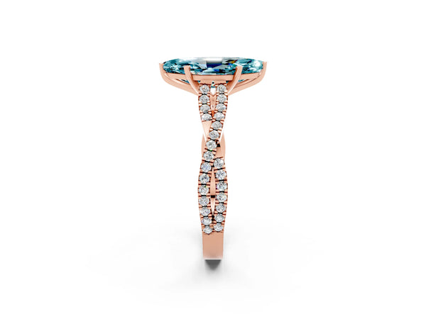 Rose gold Marquise Cut Blue Topaz Solitaire Engagement Ring with Twisted Pavé Band and Four-Prong Setting