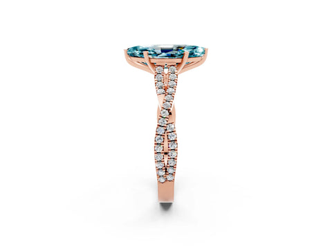 Rose gold Marquise Cut Blue Topaz Solitaire Engagement Ring with Twisted Pavé Band and Four-Prong Setting_2
