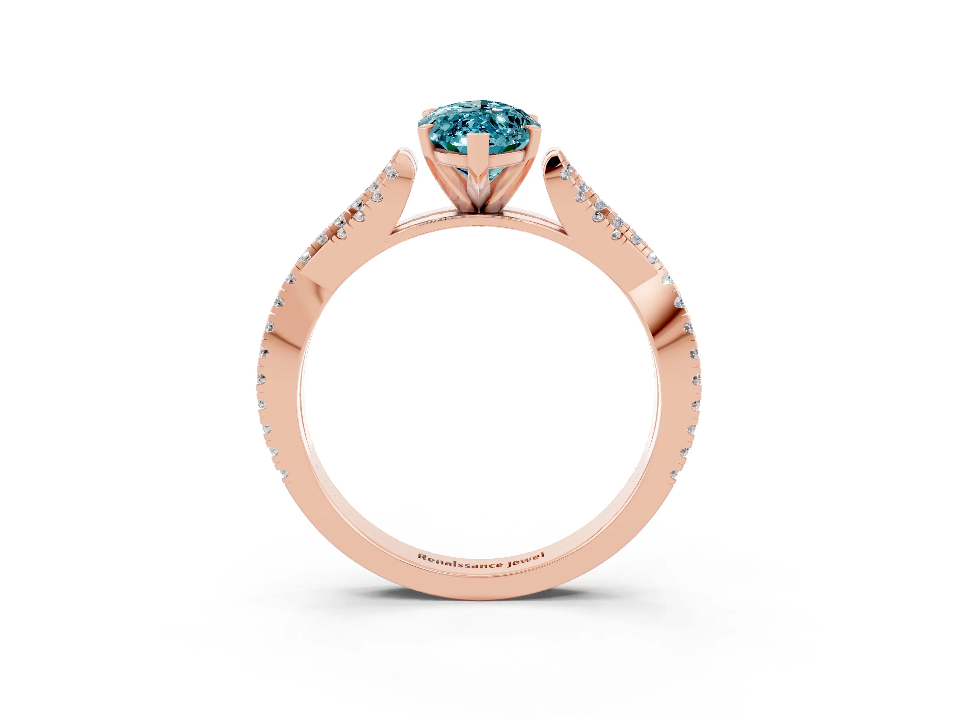 Rose gold Marquise Cut Blue Topaz Solitaire Engagement Ring with Twisted Pavé Band and Four-Prong Setting_3