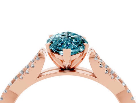 Rose gold Marquise Cut Blue Topaz Solitaire Engagement Ring with Twisted Pavé Band and Four-Prong Setting_4